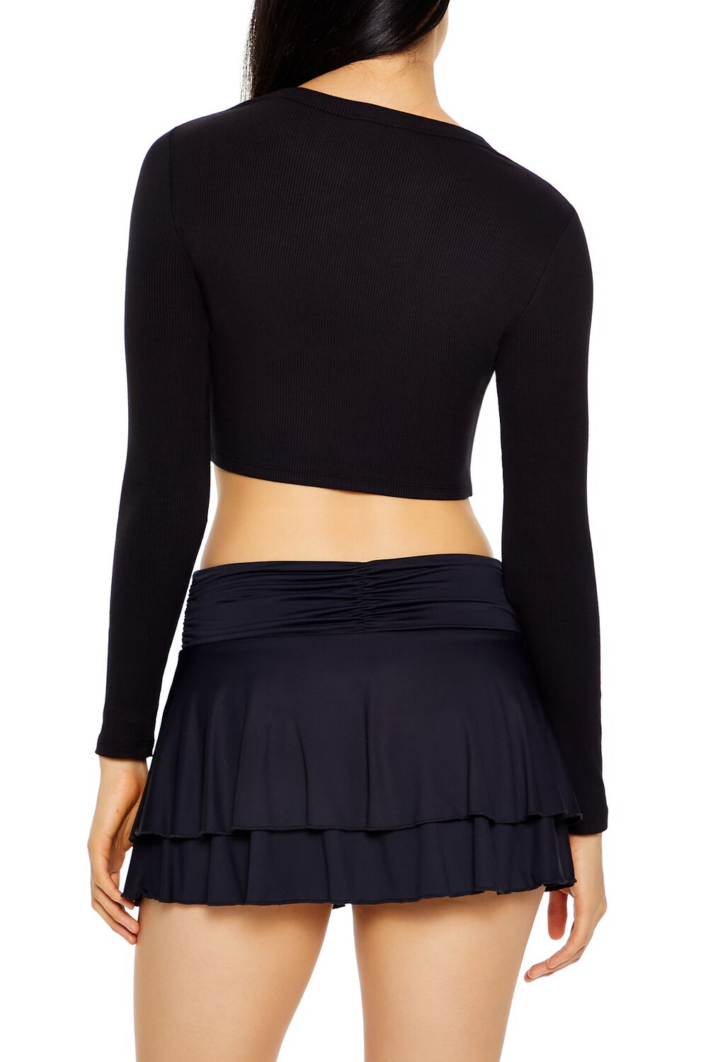 Ribbed Knit Long-Sleeve Crop Top