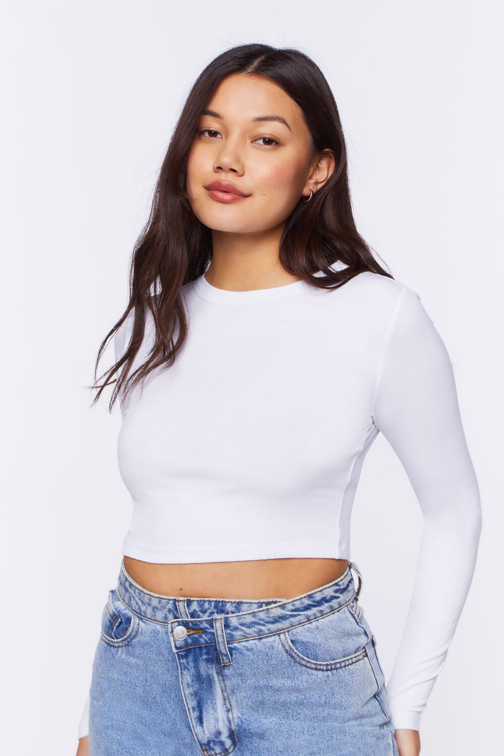 Ribbed Knit Long-Sleeve Crop Top