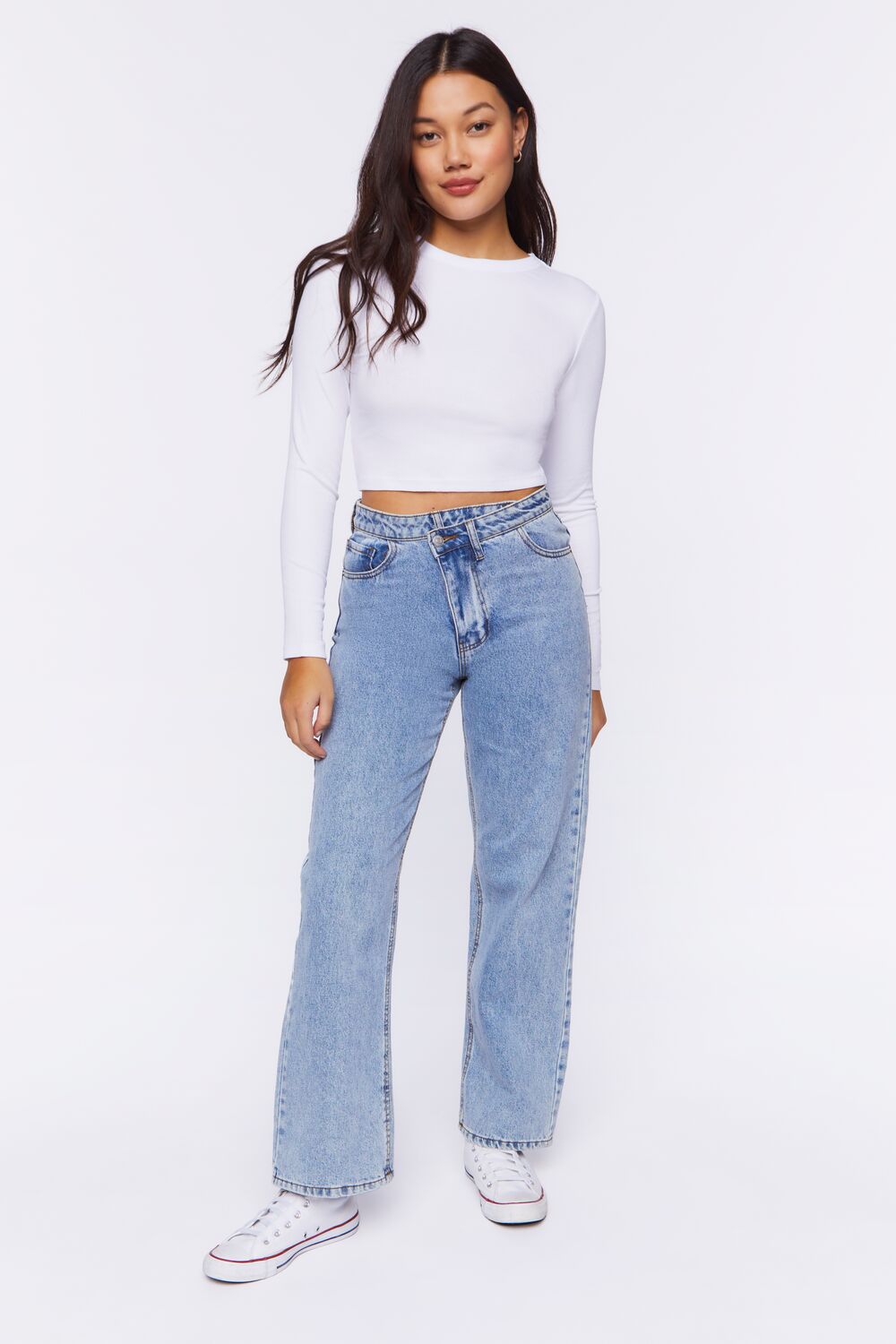 Ribbed Knit Long-Sleeve Crop Top