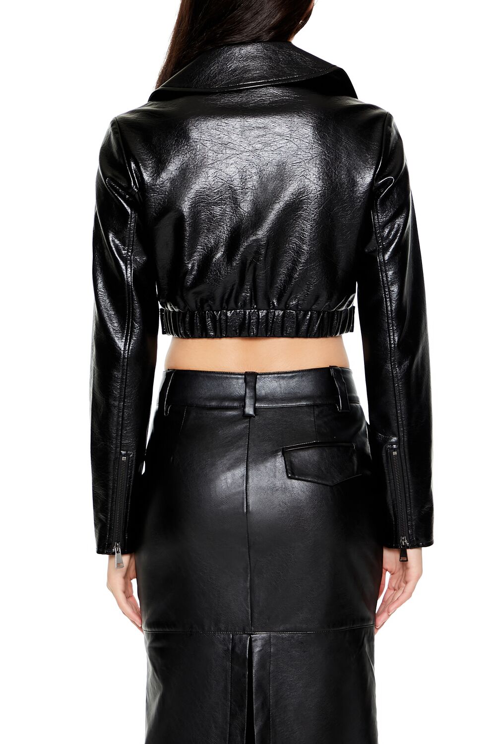 Cropped Faux Leather Zip-Up Jacket