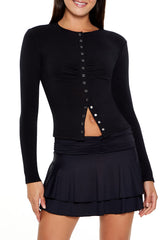 Snap-Button Long-Sleeve Top
