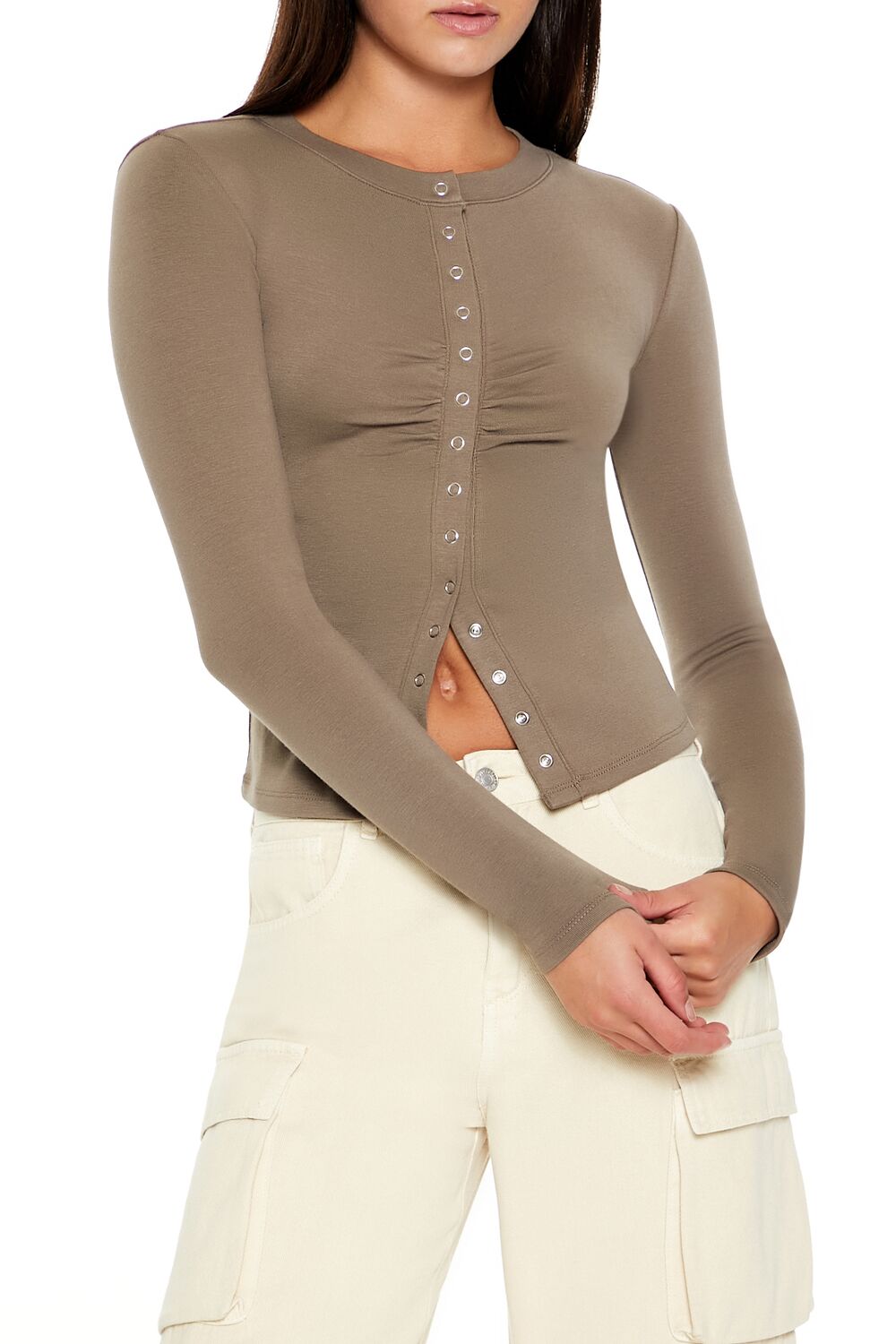 Snap-Button Long-Sleeve Top