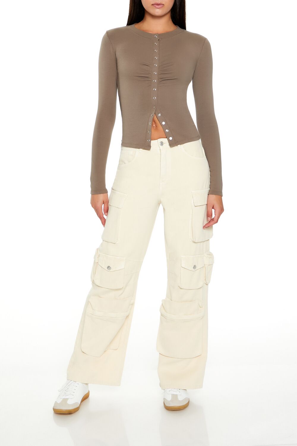 Snap-Button Long-Sleeve Top