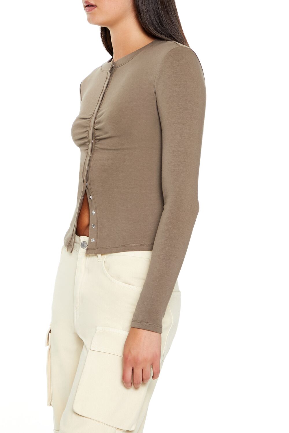 Snap-Button Long-Sleeve Top