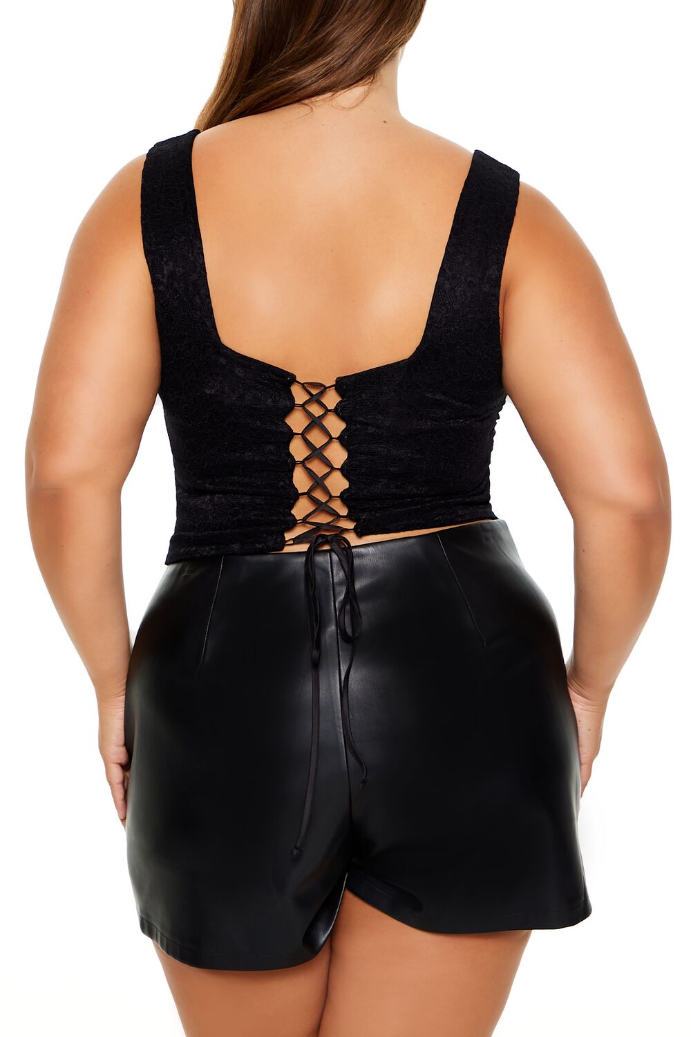 Plus Size Lace-Up Lace Top
