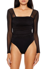 Ruched Mesh Thong Bodysuit