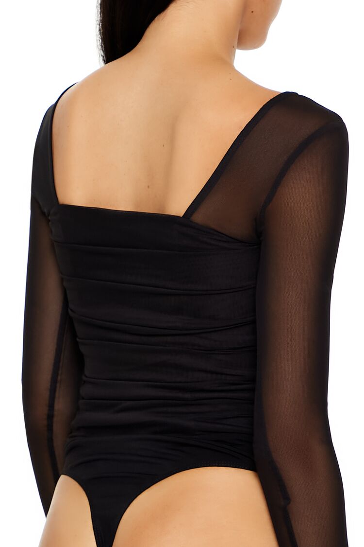 Ruched Mesh Thong Bodysuit