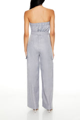 Belted Pinstriped Cargo Jumpsuit