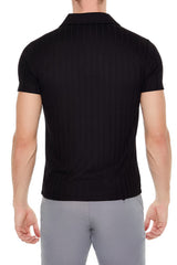 Ribbed Open V-Neck Polo Shirt