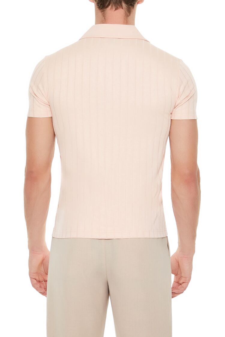 Ribbed Open V-Neck Polo Shirt
