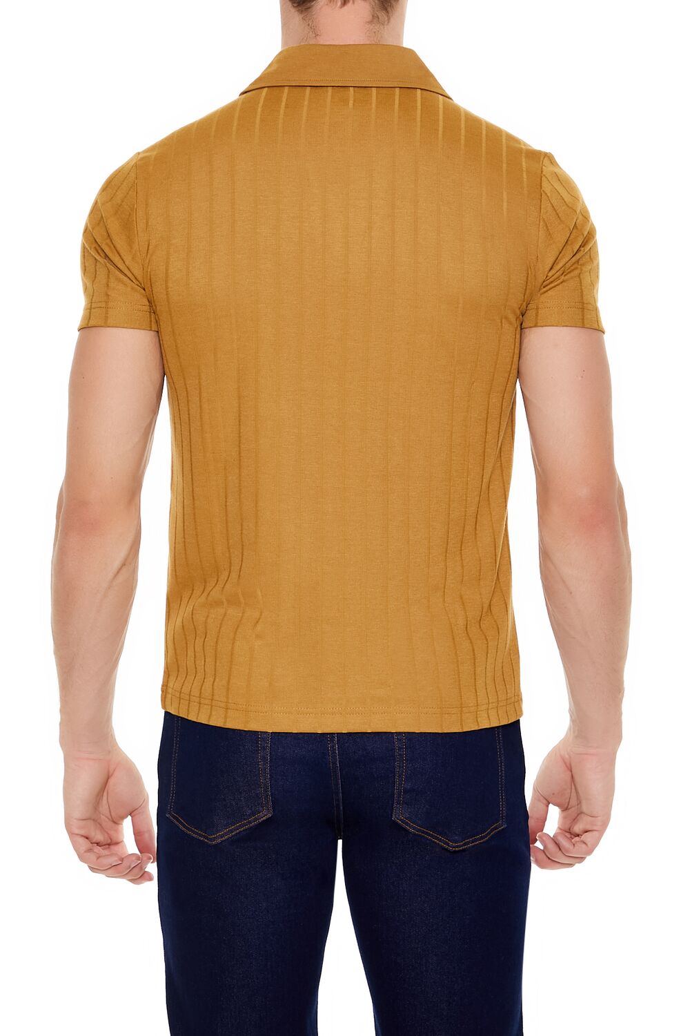 Ribbed Open V-Neck Polo Shirt