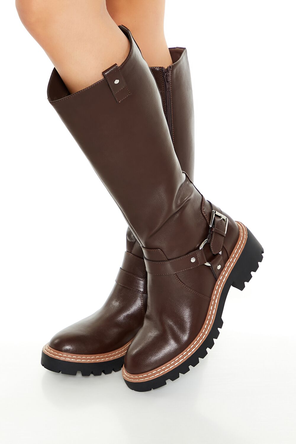 Studded O-Ring Faux Leather Boots