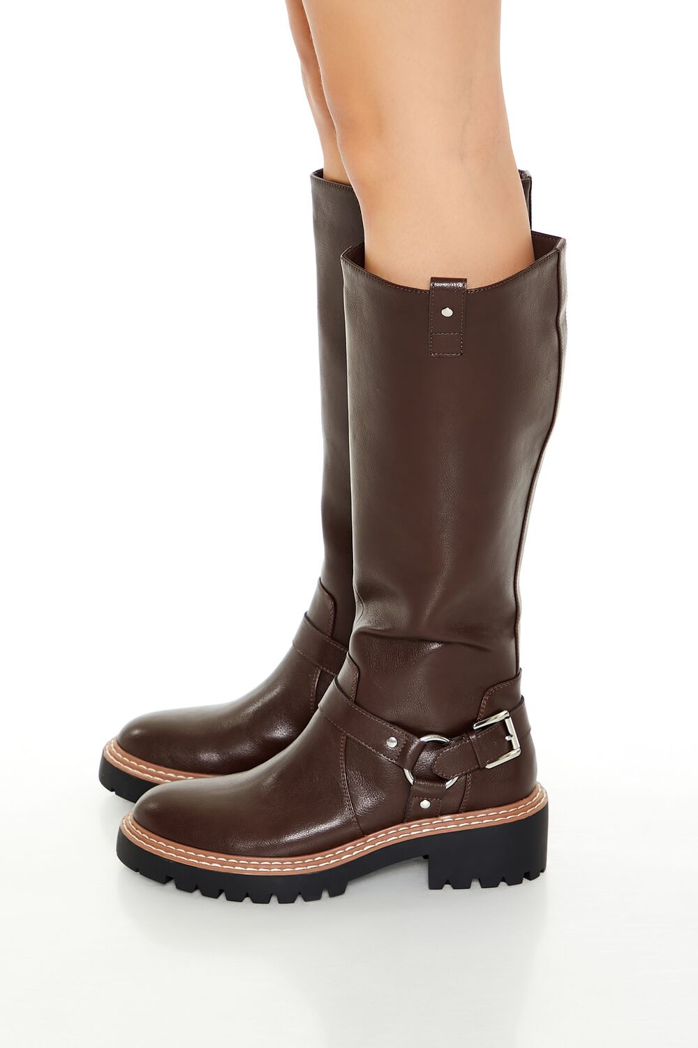 Studded O-Ring Faux Leather Boots