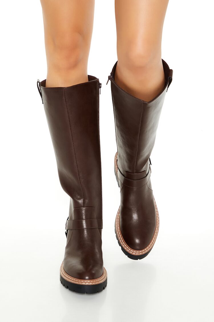 Studded O-Ring Faux Leather Boots