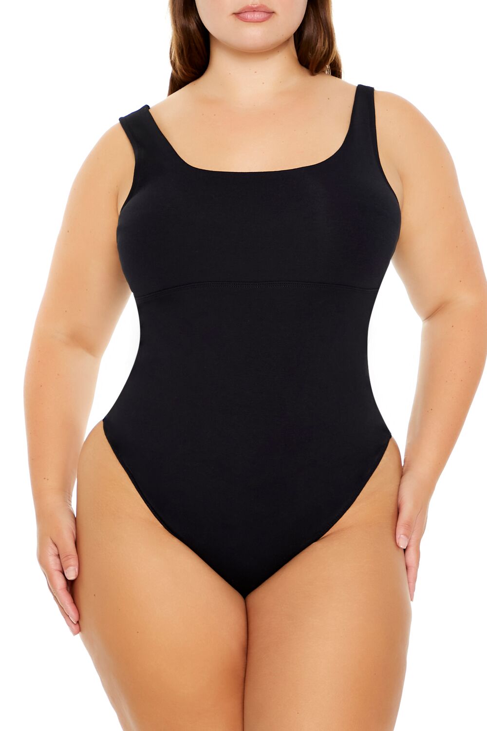 Plus Size Square-Neck Thong Bodysuit