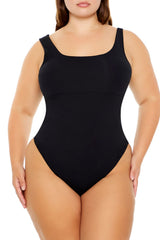 Plus Size Square-Neck Thong Bodysuit