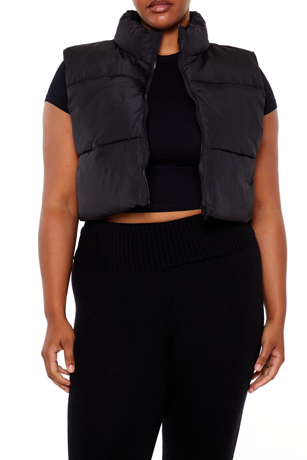 Plus Size Cropped Puffer Vest