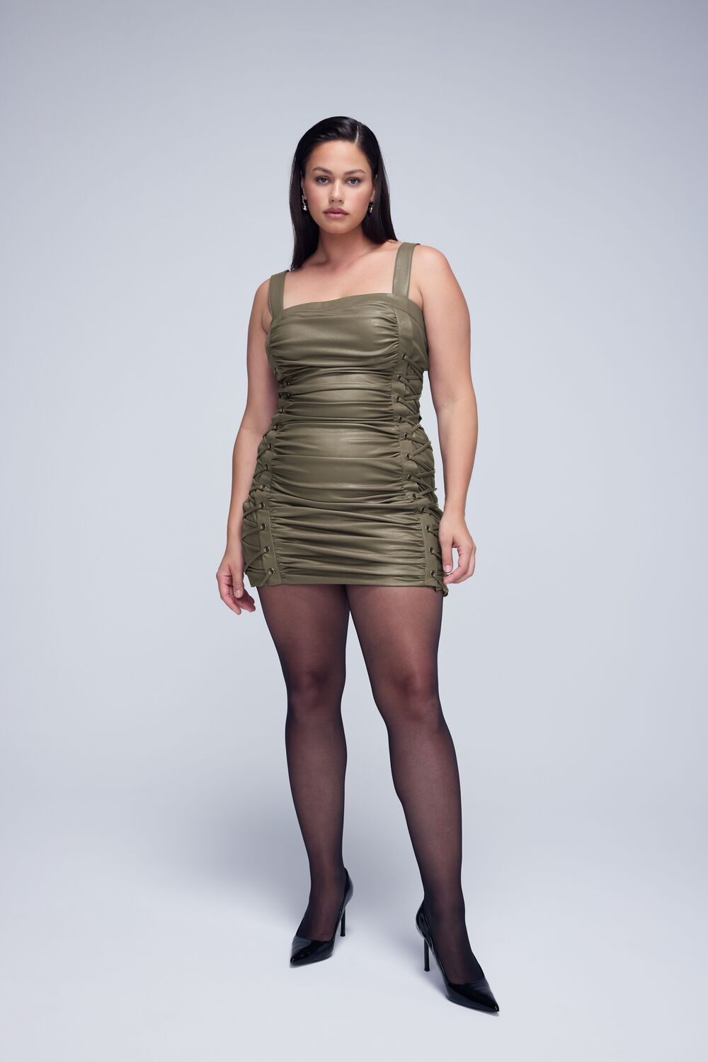 Plus Size Lace-Up Mini Dress