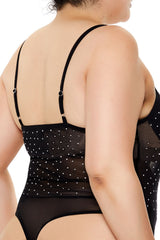 Plus Size Rhinestone Mesh Bodysuit