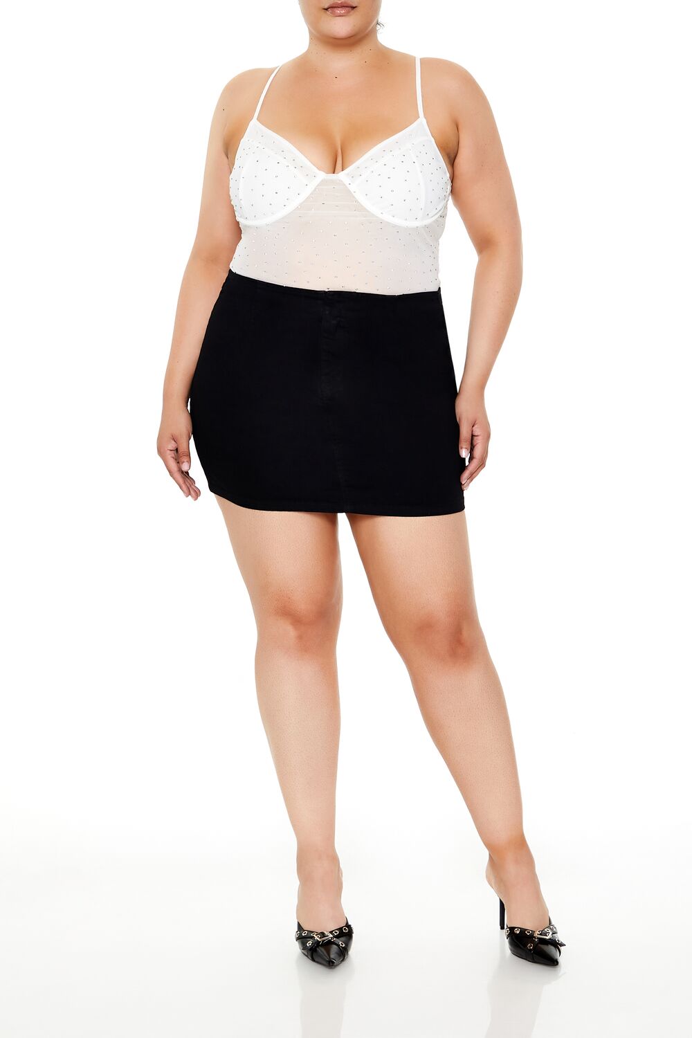 Plus Size Rhinestone Mesh Bodysuit