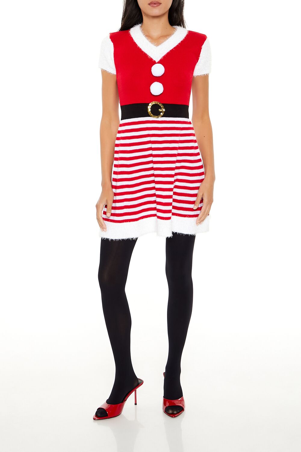 Hooded Striped Santa Mini Dress