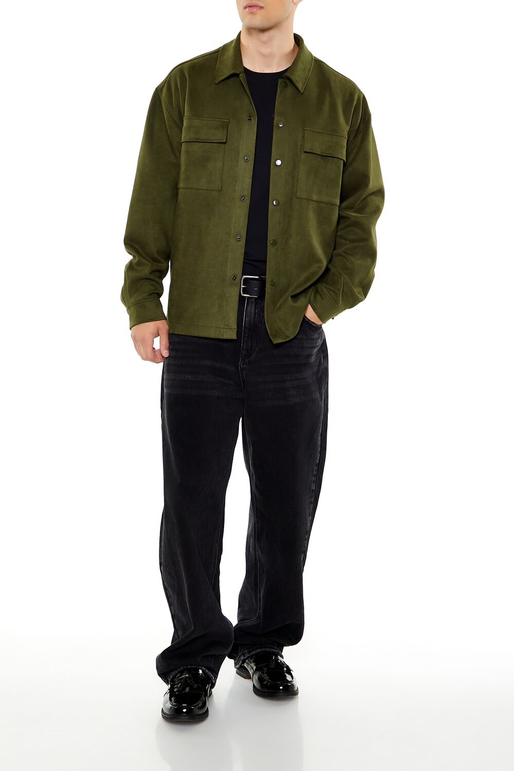 Faux Suede Snap-Button Shirt