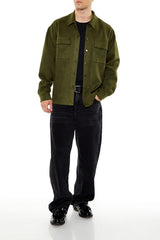 Faux Suede Snap-Button Shirt
