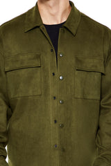 Faux Suede Snap-Button Shirt