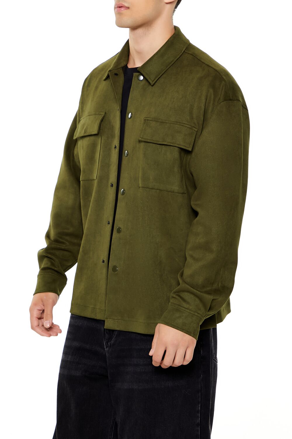 Faux Suede Snap-Button Shirt