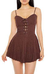 Lace-Up Sweetheart Mini Dress