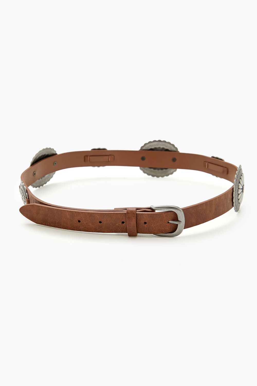 Etched Disc Faux Leather Belt