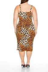 Plus Size Leopard Print Midi Dress