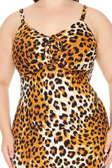 Plus Size Leopard Print Midi Dress