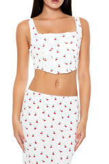 Cherry Print Lingerie Corset Top