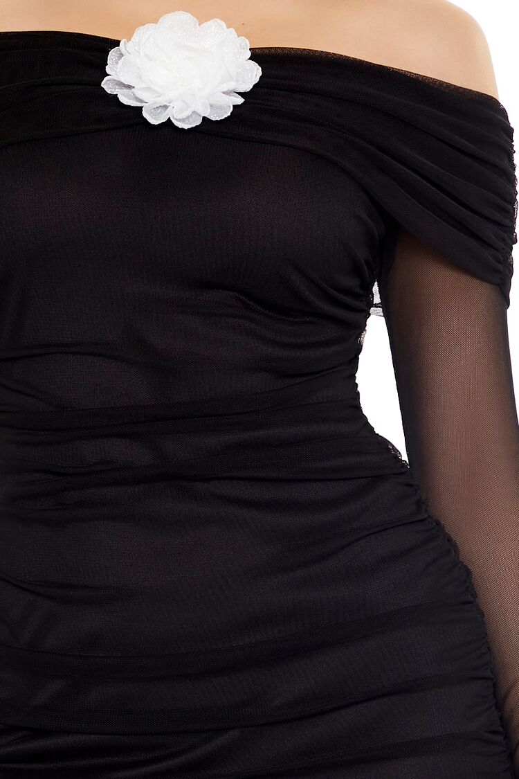 Rosette Off-the-Shoulder Mini Dress