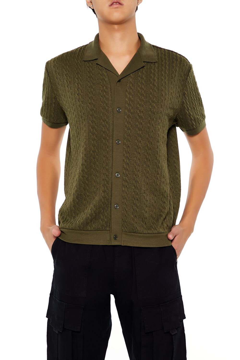 Cable Sweater-Knit Shirt