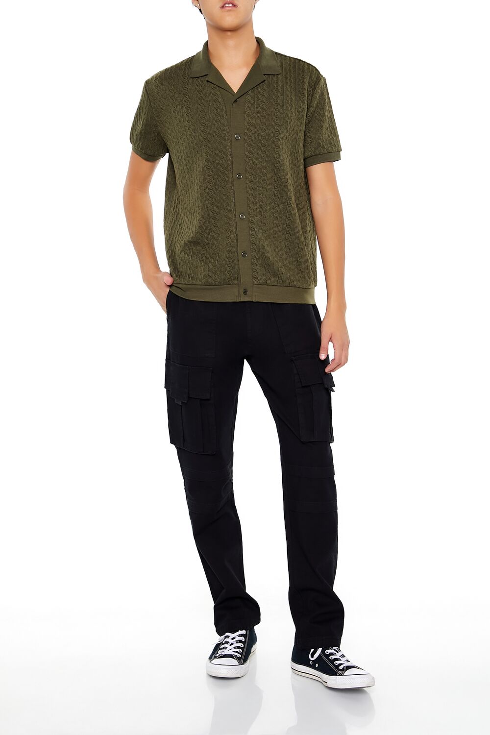 Cable Sweater-Knit Shirt
