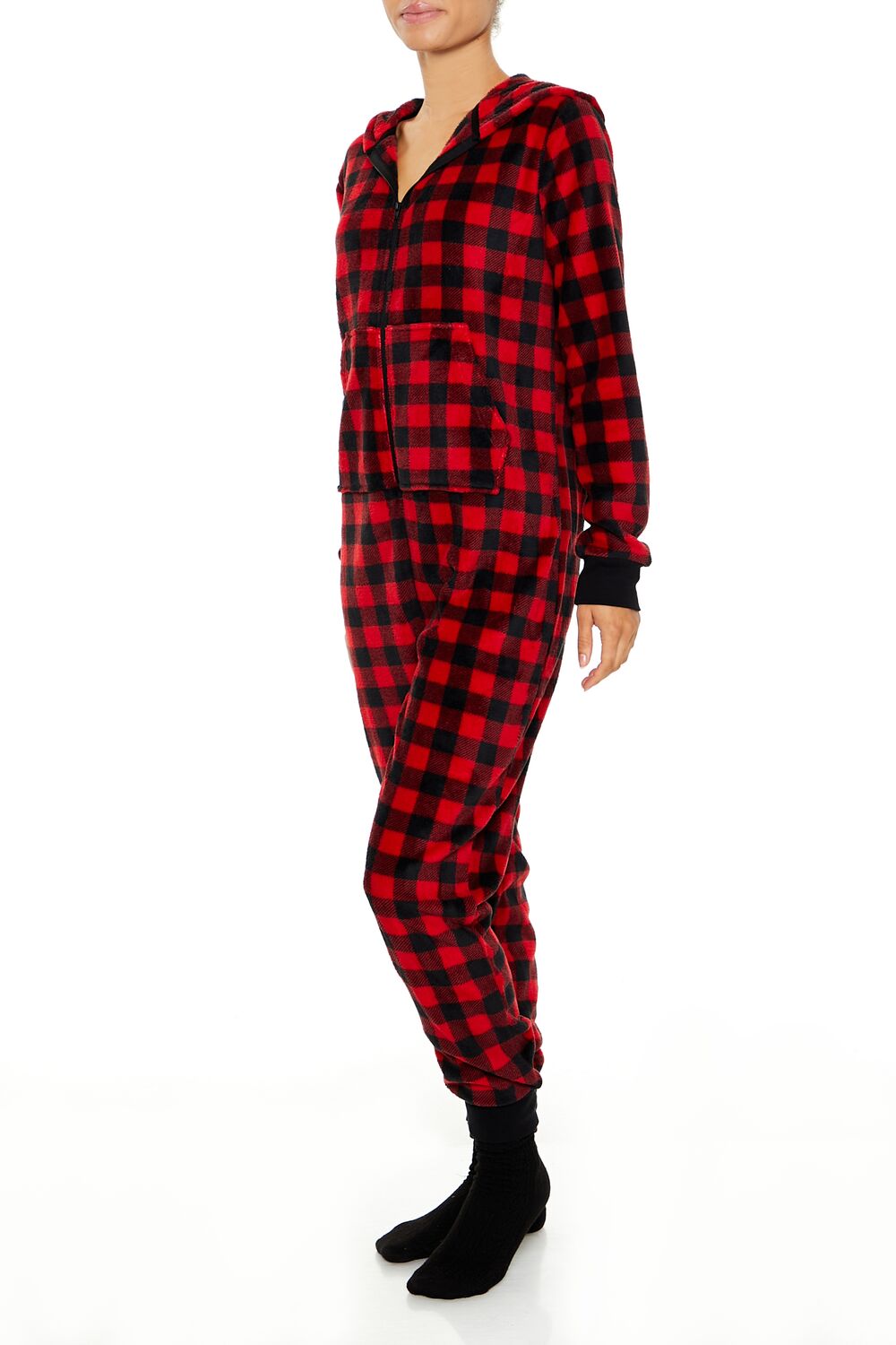 Fleece Plaid Pajama Jumpsuit
