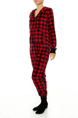 Fleece Plaid Pajama Jumpsuit