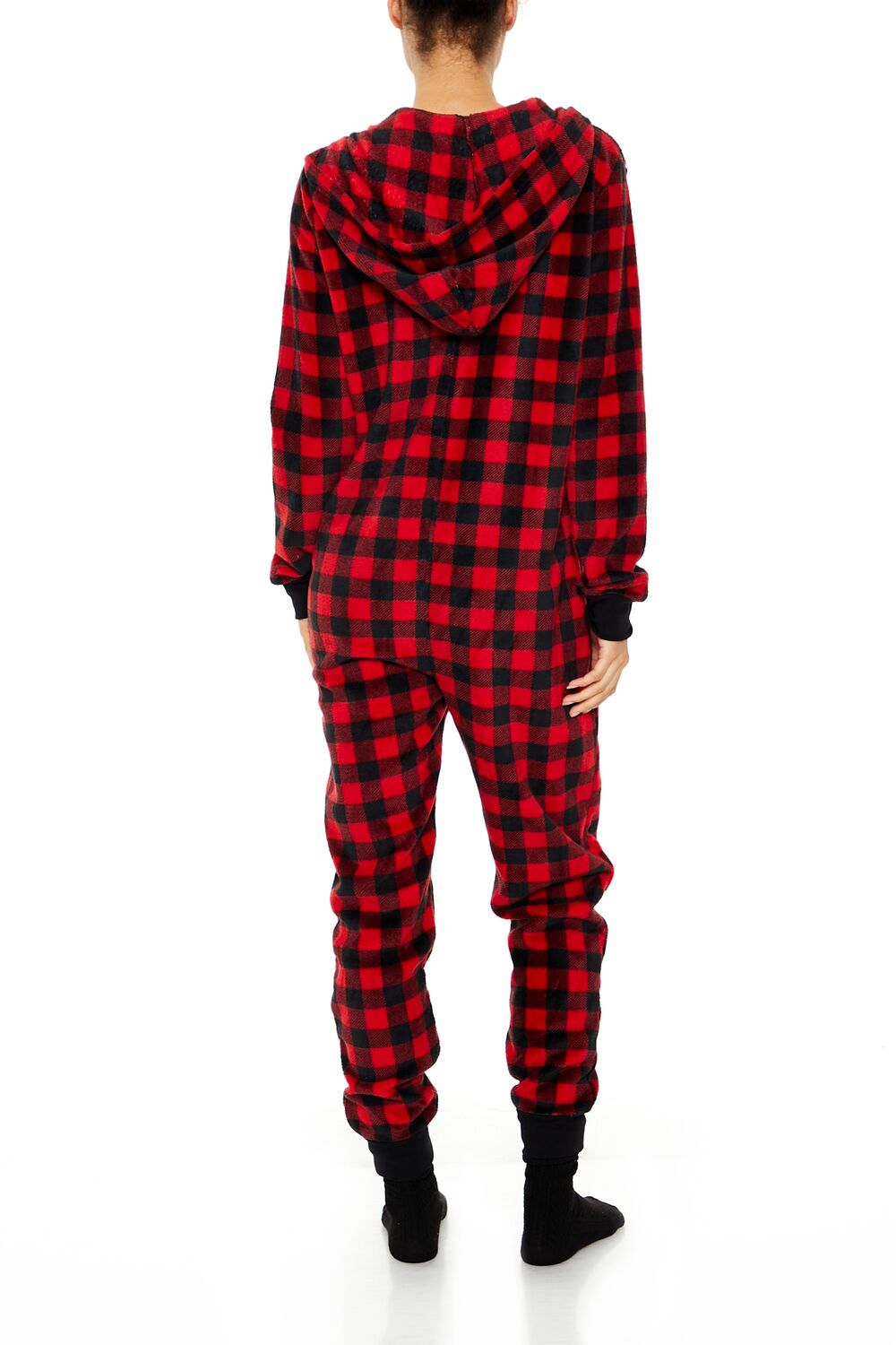 Fleece Plaid Pajama Jumpsuit