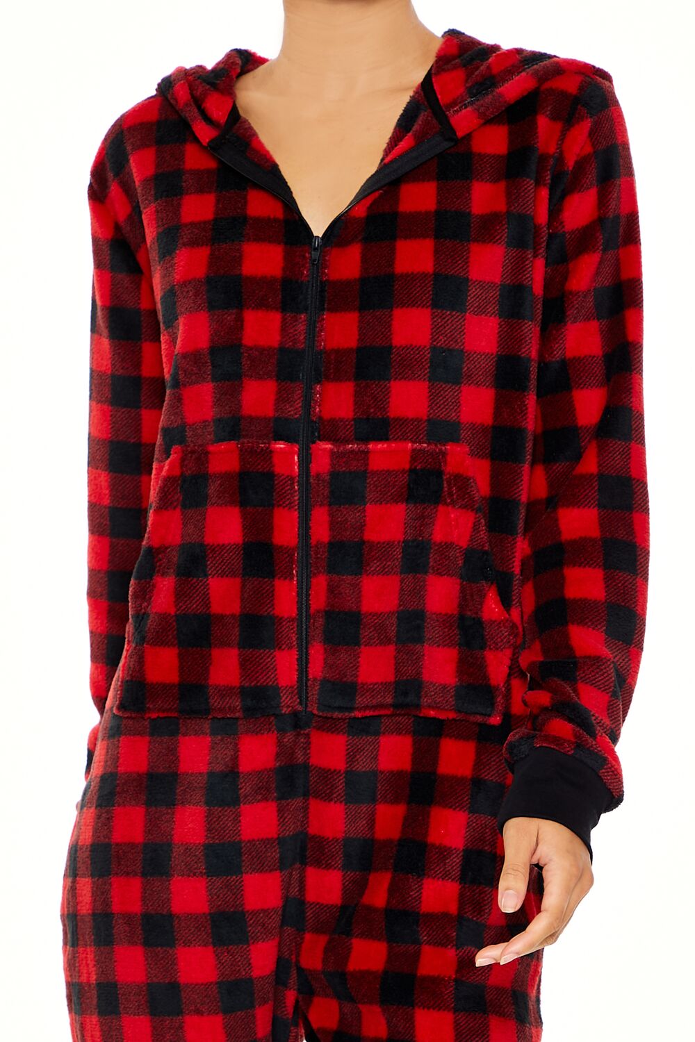 Fleece Plaid Pajama Jumpsuit