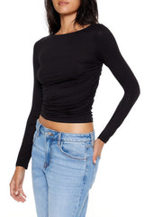 Ruched Boat Neck Top