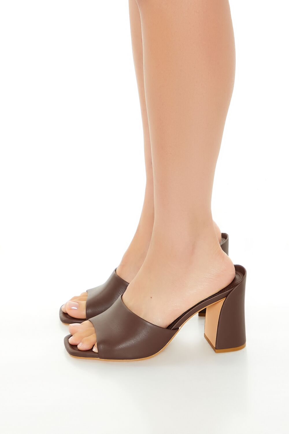 Faux Leather Open-Toe Block Heels
