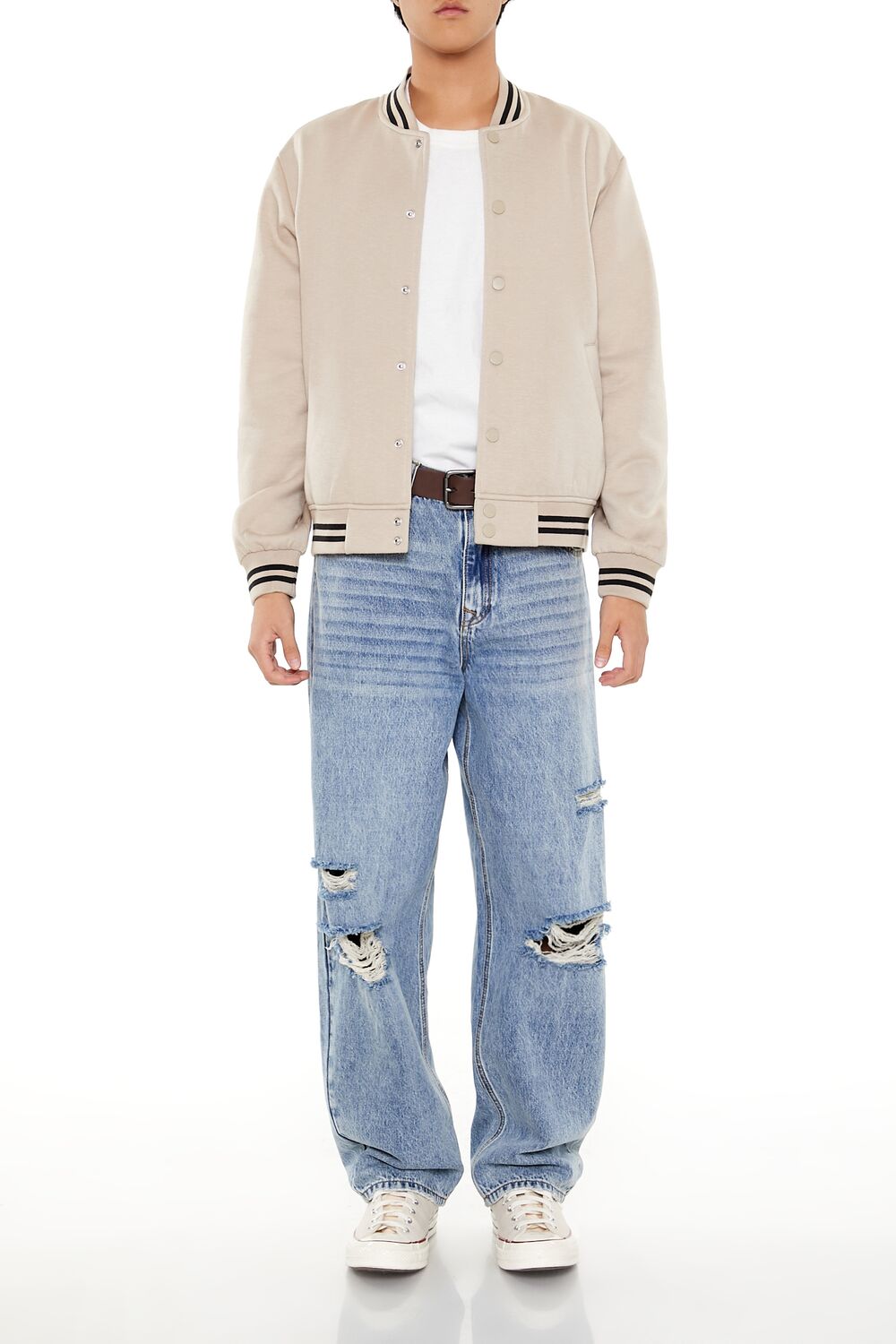 Varsity-Striped Bomber Jacket