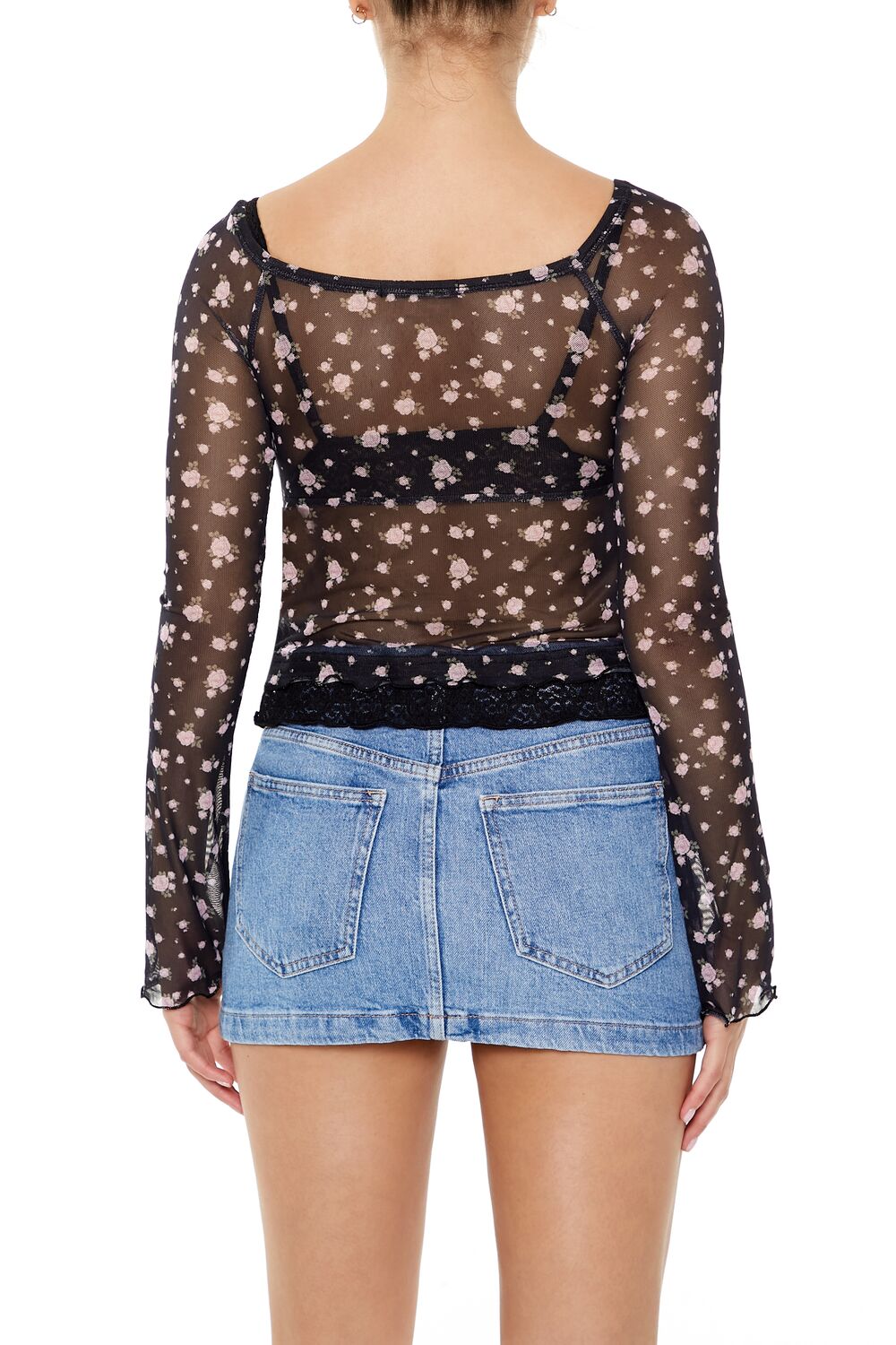 Sheer Mesh Rose Print Top