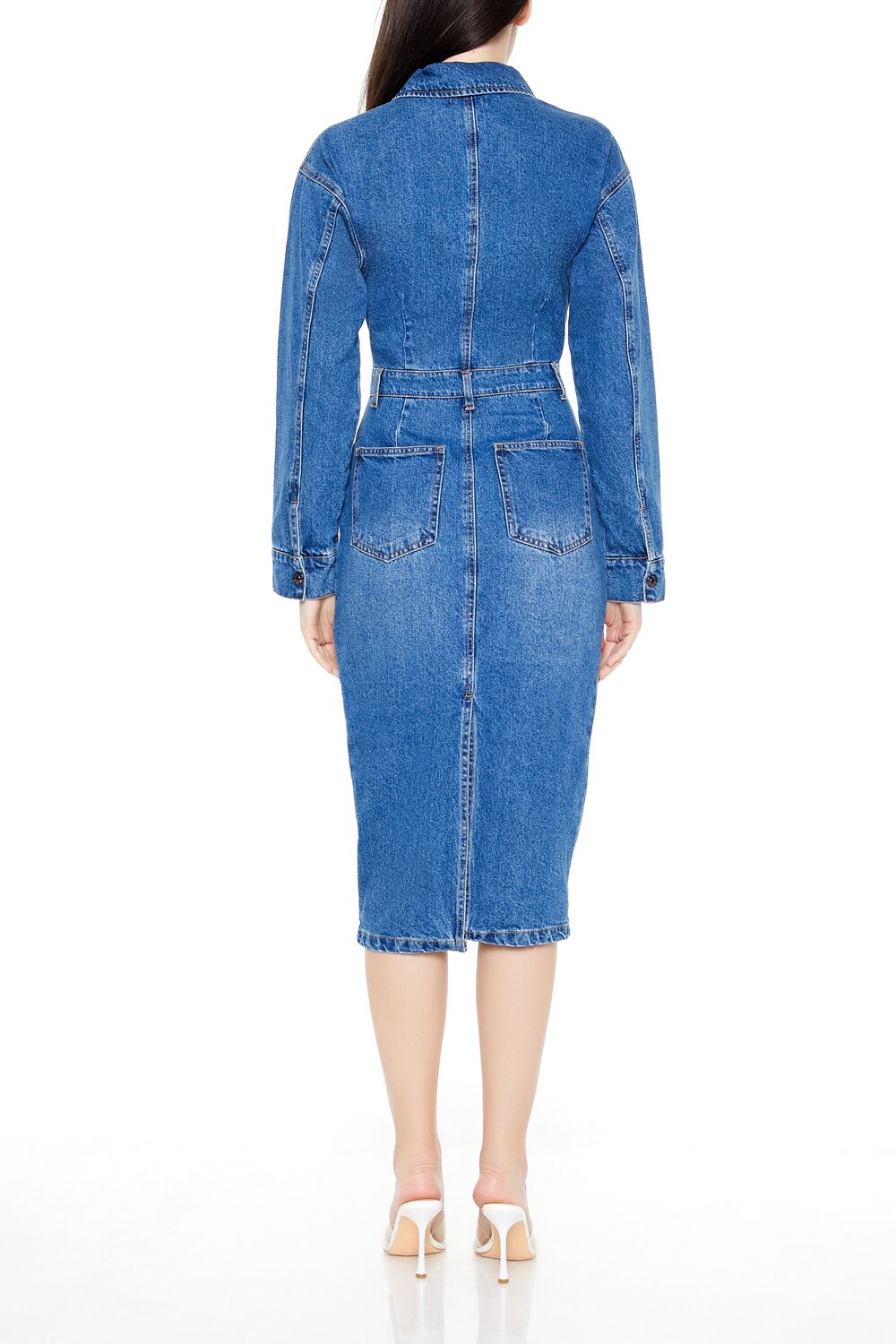 Denim Button-Front Midi Dress