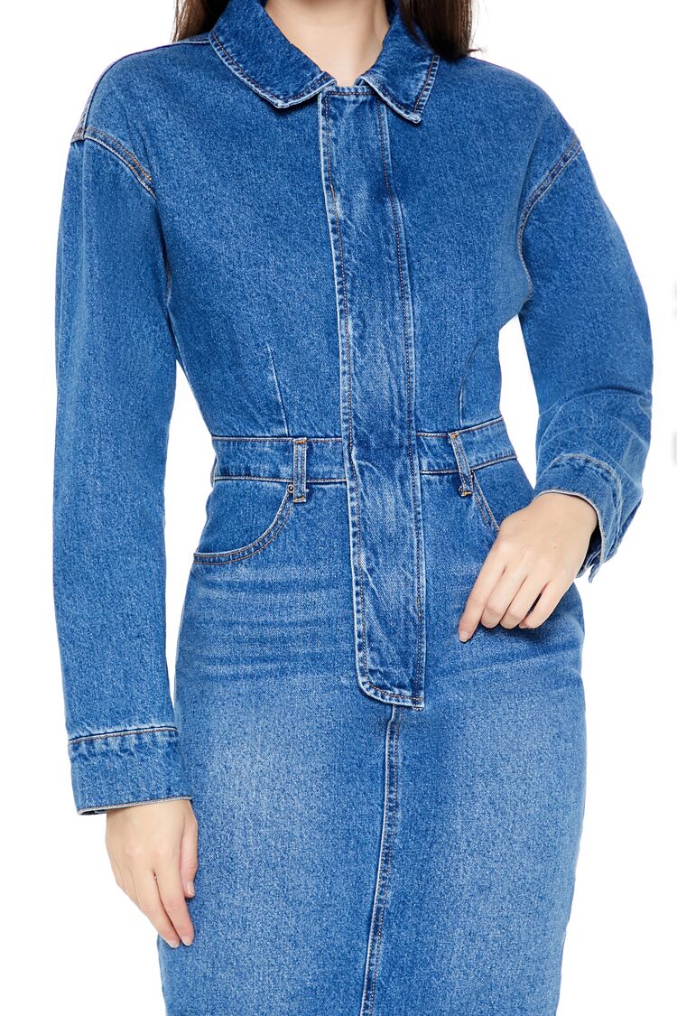 Denim Button-Front Midi Dress