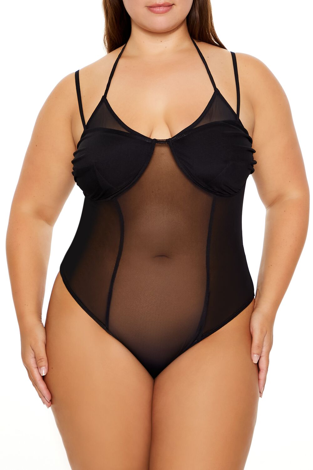 Plus Size Mesh Halter Bodysuit
