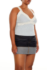 Plus Size Ribbed Lace-Trim Cami