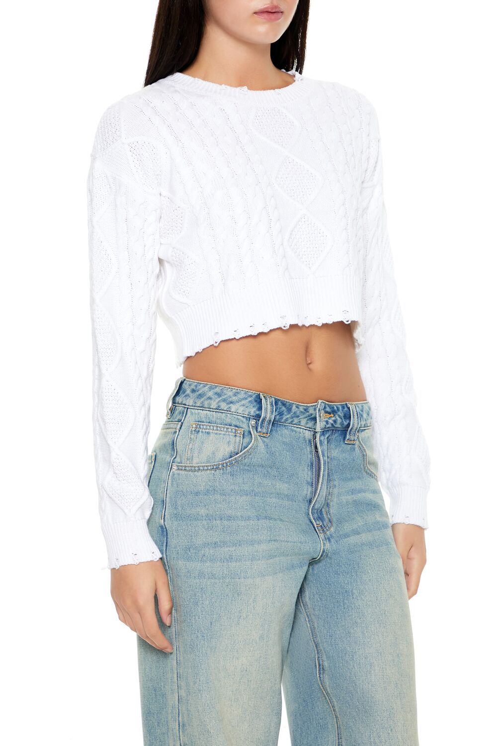 Cropped Cable Knit Sweater